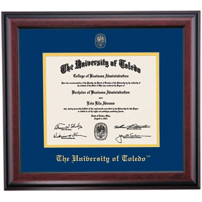 OCM DiplomaDisplay Traditional Frame for The University of Toledo Rockets | 8" x 10" Diploma Certificates | Navy Yellow Mat | Home & Office | Graduation Gift