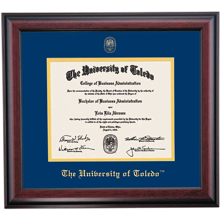 OCM DiplomaDisplay Traditional Frame for The University of Toledo Rockets | 8 x 10 Diploma Certificates | Navy Yellow Mat | Home & Office | Graduation Gift
