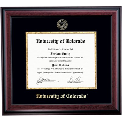 OCM DiplomaDisplay Traditional Frame for University of Colorado CU Boulder Buffaloes | 8-1 2" x 11" Diploma Certificates | Black Gold Mat | Home & Office | Graduation Gift