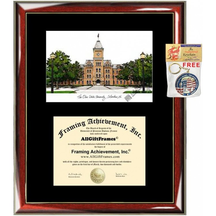 Ohio State University Diploma Frame Lithograph OSU Degree Graduation Plaque College Prestige Gold Accents Single Black Matted Graduate Gift Frame