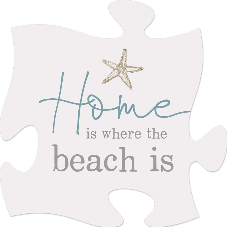 P. Graham Dunn Home Where Beach is White and Nautical Blue 6 x 6 Wood Mini Wall Puzzle Frame