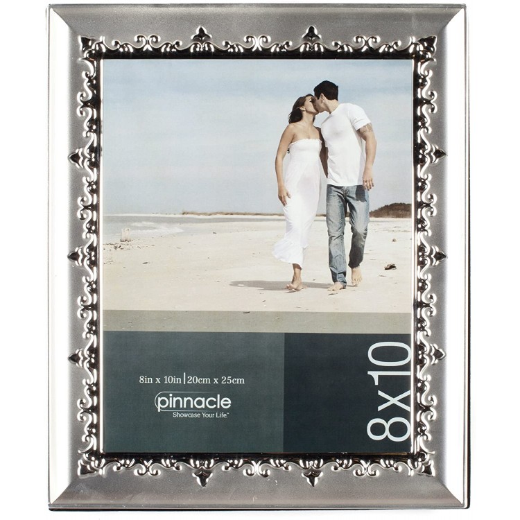 Pinnacle Frames Matte Silver Frame with Scroll Design 8 inch by 10 inch