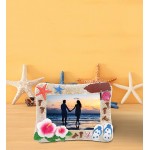 Puzzled Resin “Summer Beach” Picture Frame 6 x 4 Inch Sculptural Photo Holder Intricate & Meticulous Detailing Art Handcrafted Tabletop Accent Accessory Coastal Nautical Tropical Themed Home Décor