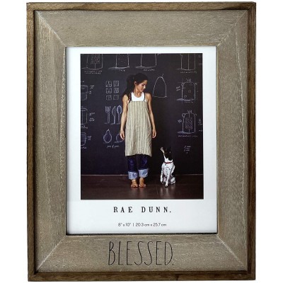 Rae Dunn “Blessed” Picture Frame 8 x 10 in. Photo Holder for Desk or Table Top Display -Rustic Distressed Light Brown Wood Design for Family Photos Diploma Art Stylish Home and Office Décor