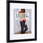 RPJC 11 x 14 Picture Frames Made of Solid Wood and High Definition Glass Display Pictures 8x10 with Mat or 11x14 Without Mat for Wall Mounting Photo Frame Black