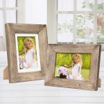 Rustic Barnwood Picture Frame Set: Fits 5x7 or 4x6 Photos with included Matte Photo Frames Holder for Wall Desktop or Tabletop Display. Thick Weathered Gray Wood Home Decor. Pack of 2