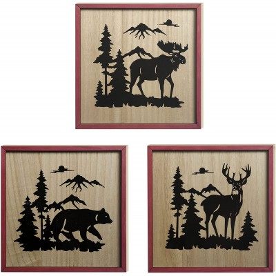 Trio Animal Accent Wood Photo Frame Decoration Wall Wildlife Wall Hanging Wall Art Hanging Wooden Art Wall Indoor and Outdoor Decoration Decorative Photo Frame Wall Hanging Set of 3 WAIU