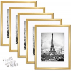 upsimples 11x14 Picture Frame Set of 5,Display Pictures 8x10 with Mat or 11x14 Without Mat,Wall Gallery Photo Frames,Gold