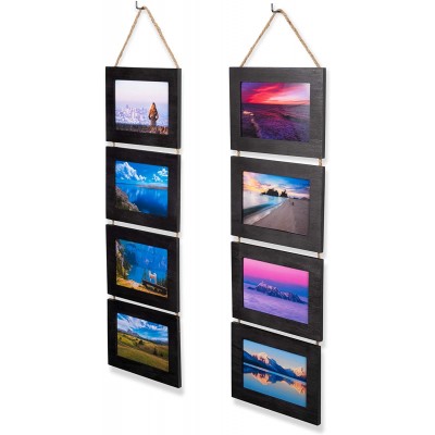 Wallniture Aries Vertical Wall Decor Picture Frames 4x6 Inch 8 Opening Photo Collage Set of 2 Black