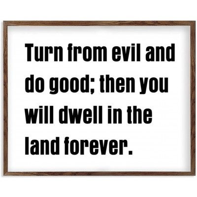 Wood Frame Sign Turn from Evil And Do Good | Wall Art Rustic Inspirational Quote 16 x 20 inch Farmhouse Home Decor Country Kitchen