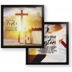 Christian Men Gifts Set of 2 Decorative Memory Frame Shadow Box and Theme Piggy Bank Pastor Appreciation Gifts 7x7x2 Inches Wall Hanging Decor and Office Desk Accents