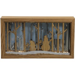 Diva At Home 10.5" Lighted Wooden Snowmen and Reindeer Shadow Box Christmas Decoration