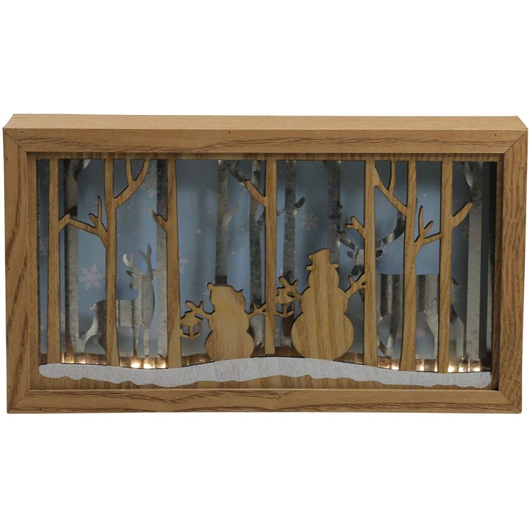 Diva At Home 10.5 Lighted Wooden Snowmen and Reindeer Shadow Box Christmas Decoration