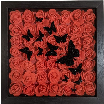 Floral Shadow Box Wall Art Rose 3D Butterfly Wall Décor Framed Art in Shadow Box 10 x 10 for Bathroom Wall Art Thoughtful Birthday Gift Gifts for Her Nursery Wall Décor or Girls Bedroom Décor Mother's Day Red