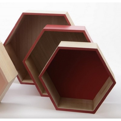 Kaemingk Set of 3 Brown Hexagonal Shadow Boxes with Red Accents 15.5"
