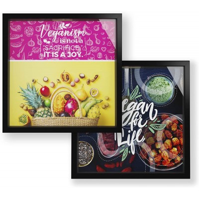 Vegan Kitchen Decor Set of 2 Themed Piggy Bank and Keepsake Picture Frame 7x7x2 Inches Wall Decor and Countertop Accents for A Vegan