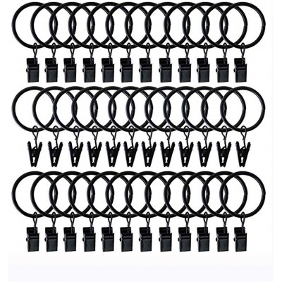 UYICOO Matte Black Curtain Rings with Clips,Set of 42,Quiet Smooth Drapery Curtain Rod Rings for 1" Rod