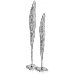 Modern Day Accents Set of 2 Tallo Thin Leaves Silver Aluminum Tall & Short Leaf on Base Tabletop Centerpiece Home Office Tall: 4.5" x 4.5" x 32.5 Short: 4.5" x 4.5" x 28"