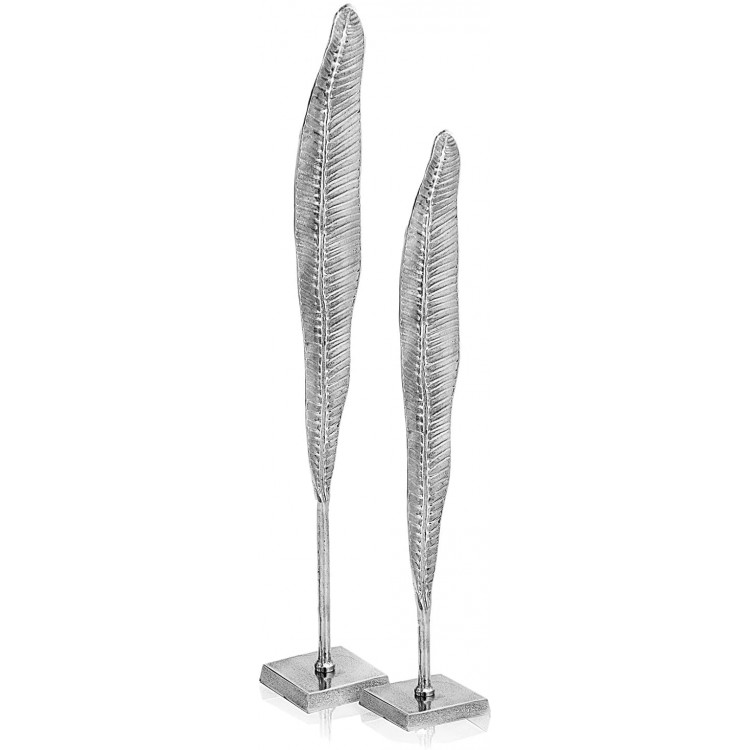 Modern Day Accents Set of 2 Tallo Thin Leaves Silver Aluminum Tall & Short Leaf on Base Tabletop Centerpiece Home Office Tall: 4.5 x 4.5 x 32.5 Short: 4.5 x 4.5 x 28