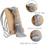 BEL AVENIR 4 Pack Curtain Hand-Woven Tiebacks Crystal Holdbacks Home Decorative Tassels Silver-2 4 Pack