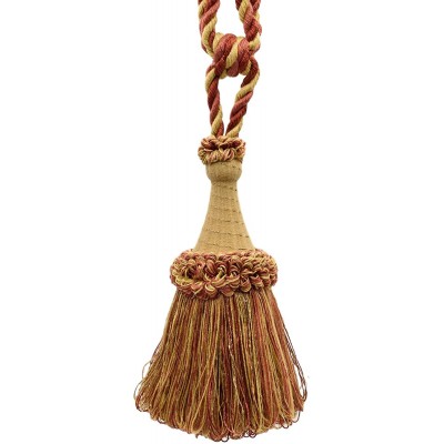 DÉCOPRO Dark Rust Camel Gold Light Gold Large Multi-Color Tassel Tieback with Looped Accents 8 inches Long Tassel 30 inches Spread Embrace Style# TBDK8 11808 Color: Cayenne Pepper N45