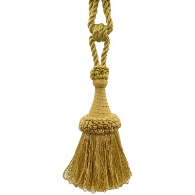 DÉCOPRO Large Tassel Tieback with Looped Accents 8 inches Long Tassel 30 inches Spread Embrace Style# TBDK8 11809 Color: Coin Gold D03