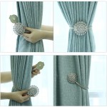 Lewondr Curtain tie Magnetic 1 Pair Sparkling Crystal Flower Curtain Tieback Stretchy Curtain Buckle Clips Curtain Bind Stainless Spring Wire Magnetic Drapery Holder Silver