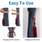 Melodieux Decorative Curtain Tiebacks Antique Tassels Holdbacks Home Office Windows Drapery Fasteners Fringe Ropes Set of 2 Red