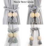 Porlau 4 Pack Grey Magnetic Curtain Tiebacks Cotton Hand Woven Tieback Holdback Decorative Tie Backs for Drapes with Durable Wooden Buckle No Tools Required