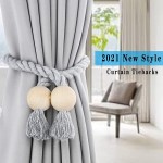 Porlau 4 Pack Grey Magnetic Curtain Tiebacks Cotton Hand Woven Tieback Holdback Decorative Tie Backs for Drapes with Durable Wooden Buckle No Tools Required