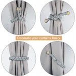 Porlau 4 Pack Grey Magnetic Soft Curtain Tiebacks Cotton Hand-Woven Tieback Holdback Home Decorative Tie Backs with Durable Wooden Buckle for Home Office Decor