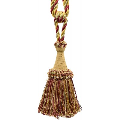 Set of 2 Cherry Burgundy Camel Gold Old Gold Artichoke Light Green Large Multi-Color Tassel Tieback with Looped Accents 8 inches long Tassel 30 inches Spread # TBDK8 11808 Color: N47