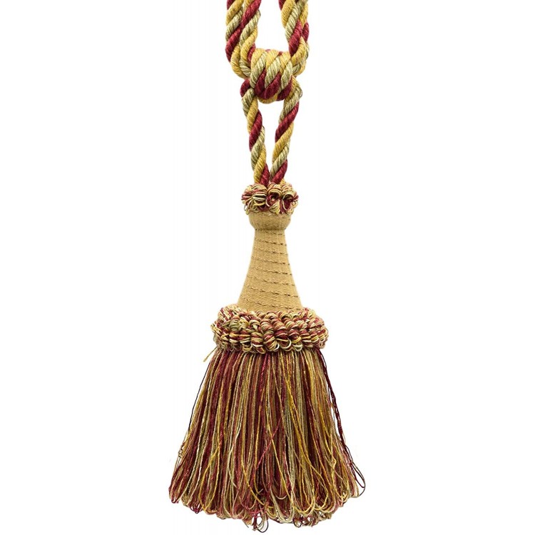 Set of 2 Cherry Burgundy Camel Gold Old Gold Artichoke Light Green Large Multi-Color Tassel Tieback with Looped Accents 8 inches long Tassel 30 inches Spread # TBDK8 11808 Color: N47