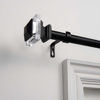 Exclusive Home Curtains Prism 1" Curtain Rod and Coordinating Finial Set 36"-72" Matte Black