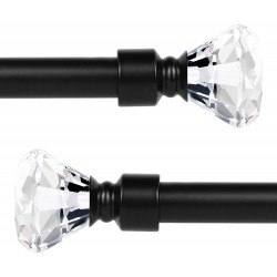 2 Pack 1-Inch Diameter Single Window Treatment Curtain Rod Crystal Diamond Finial 22-inch to 42-inch Adjustable Black Cafe Window Rods