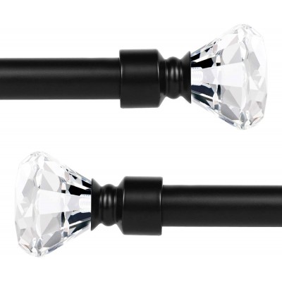 2 Pack 1-Inch Diameter Single Window Treatment Curtain Rod Crystal Diamond Finial 22-inch to 42-inch Adjustable Black Cafe Window Rods