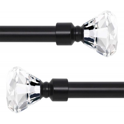 2 Pack 3 4 inch Curtain Rod with Crystal Diamond Finials 36 to 72 inches Drapery Pole for Window Treatment Black Cafe Window Rods