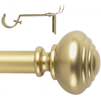 Gold Curtain Rod 72-144" Adjustable Patented Quick Easy Installation Hardware No Tools Option 1" Rod Durable Steel Construction Supports Heavy Fabrics Traditional Knob Finial
