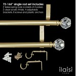 ILAISIHOME Luxury Gold Decorative Single Curtain Rod Set with Crystal-clear Faceted Finials 72-144 in Standard Single Drapery Rod for 1 Pack 1-1 8 in diameter Adjustable Length