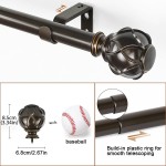 KAMANINA 1 Inch Curtain Rod Telescoping Single Drapery Rod 72 to 144 Inches 6-12 Feet Netted Texture Finials Antique Bronze