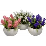 Artificial Mini Potted Flower Plants 3-Set | Pink White Purple Floral Set | Fake Plant | Office Decor Bathroom Decor Farmhouse Decor Kitchen Decor | Faux Topiary decore | Home Decor Clearance