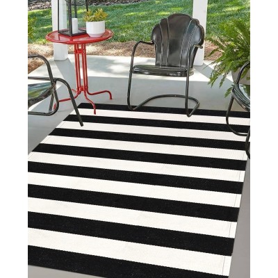 Black and White Striped Rug Outdoor Doormat Patio Rugs 3x5 ft LEEVAN Throw Runner Rug Washable Woven Floor Carpet for Porch Home Entrance Courtyard Laundry Room Farmhouse Living Room