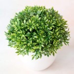 Bluelans Mini Artificial Plants Plastic Fake Green Grass Faux Greenery Topiary Shrubs with Grey Pots for Bathroom Home Office Décor House Decorations 1pc