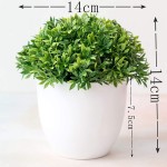 Bluelans Mini Artificial Plants Plastic Fake Green Grass Faux Greenery Topiary Shrubs with Grey Pots for Bathroom Home Office Décor House Decorations 1pc