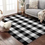Buffalo Plaid Rug 36x59 Black and White Check Door Mat Outdoor Washable Farmhouse Rugs for Kitchen Bathroom Front Porch Décor Layered Welcome Doormats Checkered Cotton Entry Layering Mats