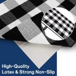 Buffalo Plaid Rugs Outdoor with Anti-Slip Mat 27.5X43 Inches Checkered Rug Black and White Doormat Washable Cotton Woven Layered Door Mats for Kitchen Farmhouse Porch