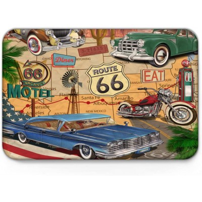 Decor Love Antique Car Accent Mats Non-Skid Rubber Entrance Mats Rugs Shoes Scraper Indoor Bathroom Kitchen Bedroom Old Classic Car Theme American Vintage Route 66 Diner Motorcycle 20'' W by 31.5''L