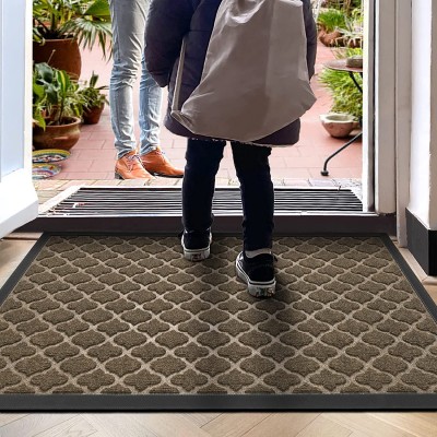 DEXI Door Mat Front Indoor Outdoor Doormat,Small Heavy Duty Rubber Outside Floor Rug for Entryway Patio Waterproof Low-Profile,23"x35",Brown