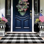 EARTHALL Buffalo Plaid Outdoor Rug 27.5 x 43 Inches Cotton Hand-Woven Checkered Front Door Mat Washable Black Outdoor Rugs for Layered Door Mats Porch Front Porch Farmhouse Black and White