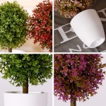 FagusHome 8 Artificial Plants Potted Artificial Boxwood Topiary Tree Artificial Ball Shaped Tree Fake Fresh Green Grass Flower in White Plastic Pot for Home Décor – Set of 3 A